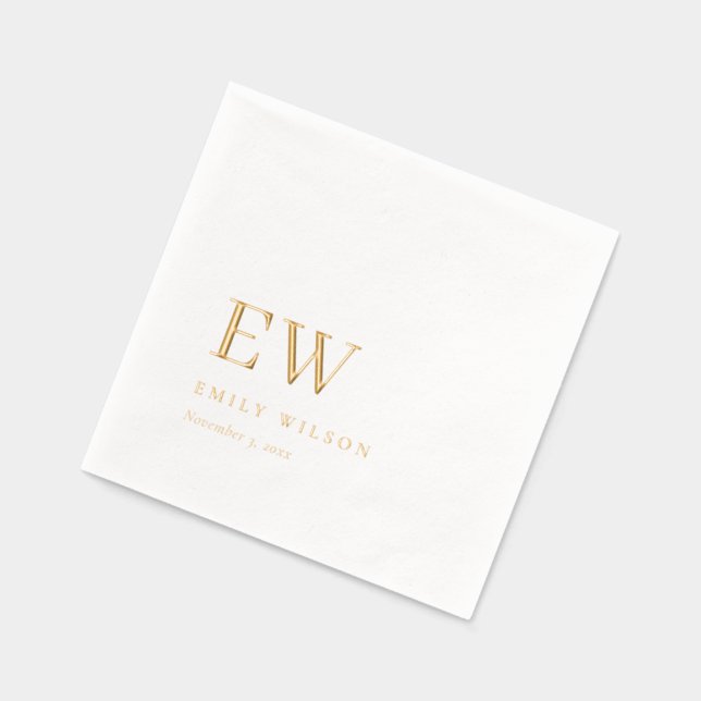 Elegant Minimal Topography Custom Monogram Foil Napkins (Left)