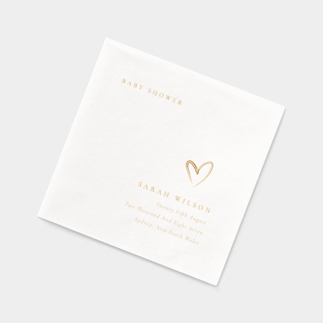 Elegant Minimal Topography Heart Baby Shower Foil Napkins (Left)