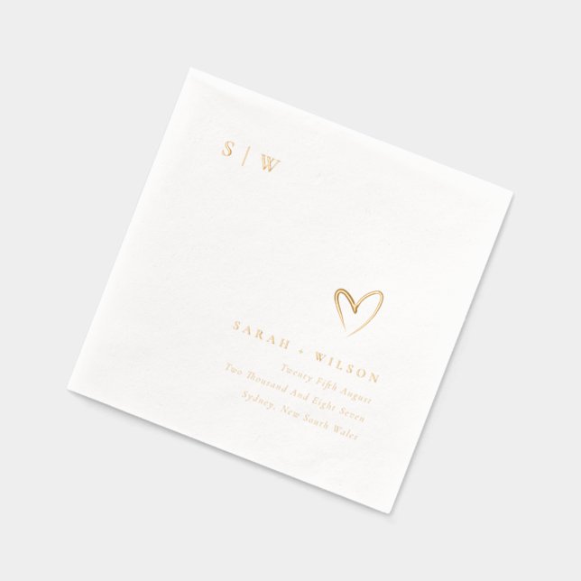 Elegant Minimal Topography Heart  Monogram Wedding Foil Napkins (Left)