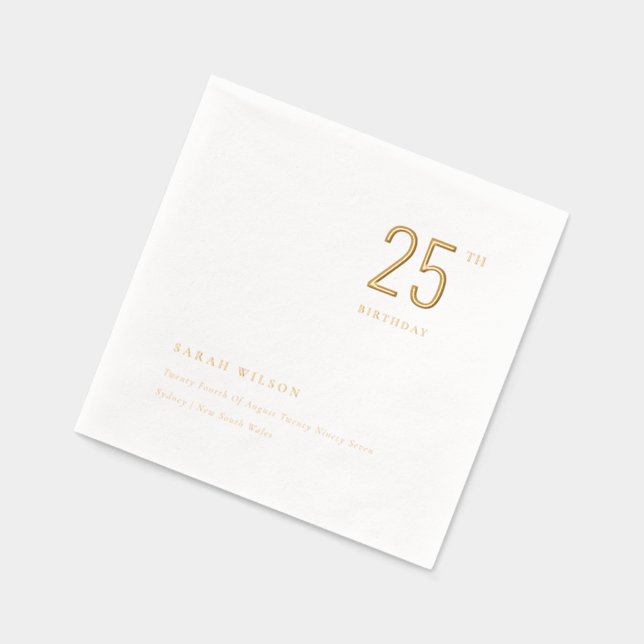 Elegant Minimal Typography Custom Birthday Foil Napkins (Left)