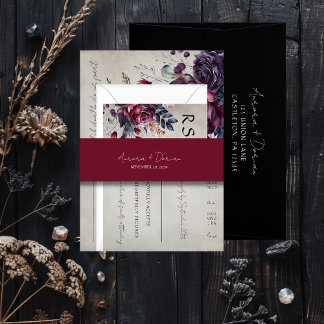 Elegant Minimal Typography Red Wedding  Invitation Belly Band