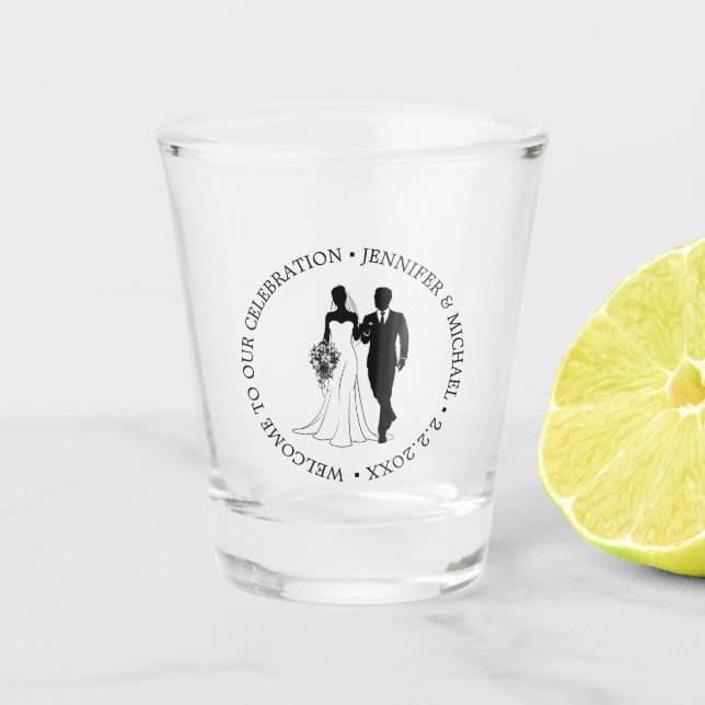 elegant minimal typography wedding couple modern  shot glass (Front)