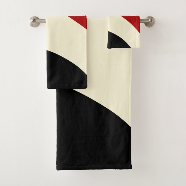 Elegant minimal wave in Red, Black, and Cream Bath Towel Set (Insitu)