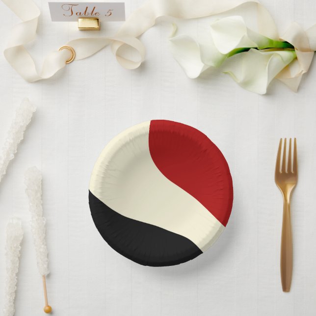 Elegant minimal wave in Red, Black, and Cream Paper Plate (Wedding)