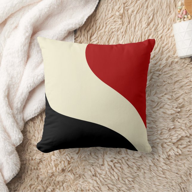 Elegant minimal wave in Red, Black, and Cream Throw Pillow (Blanket)