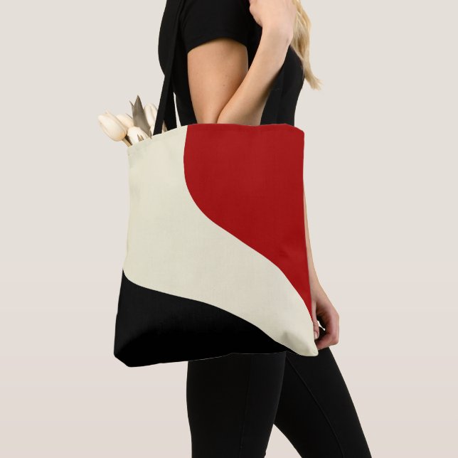 Elegant minimal wave in Red, Black, and Cream Tote Bag (Close Up)
