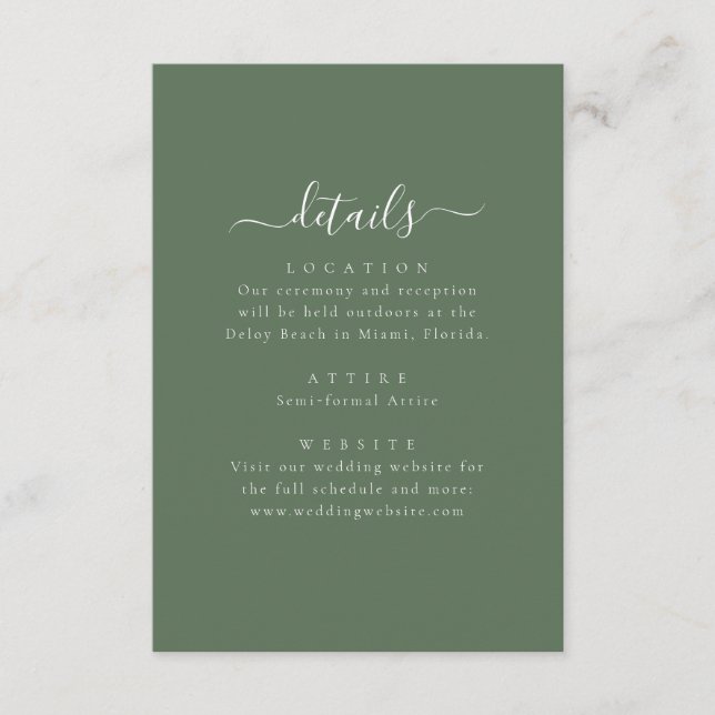 Elegant Minimal Wedding Details Enclosure Card (Front)