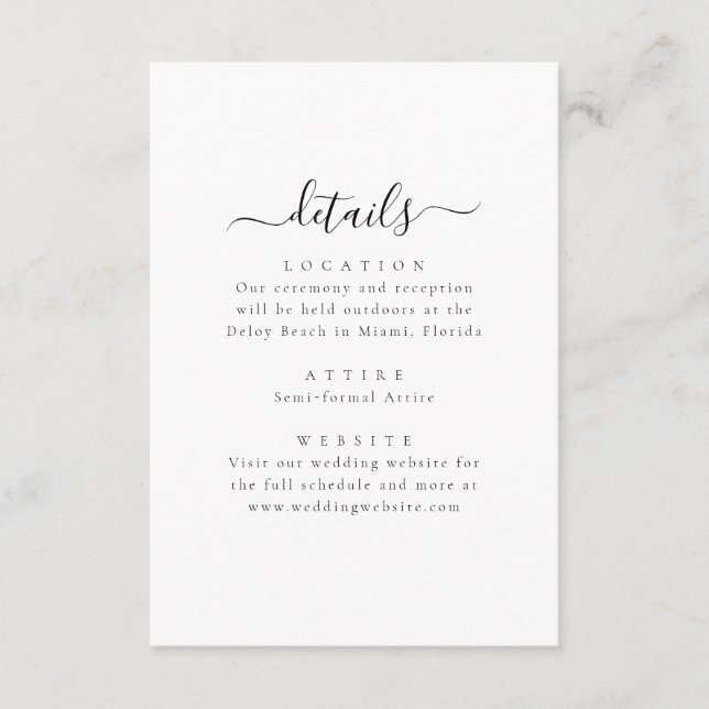 Elegant Minimal Wedding Details Enclosure Card (Front)