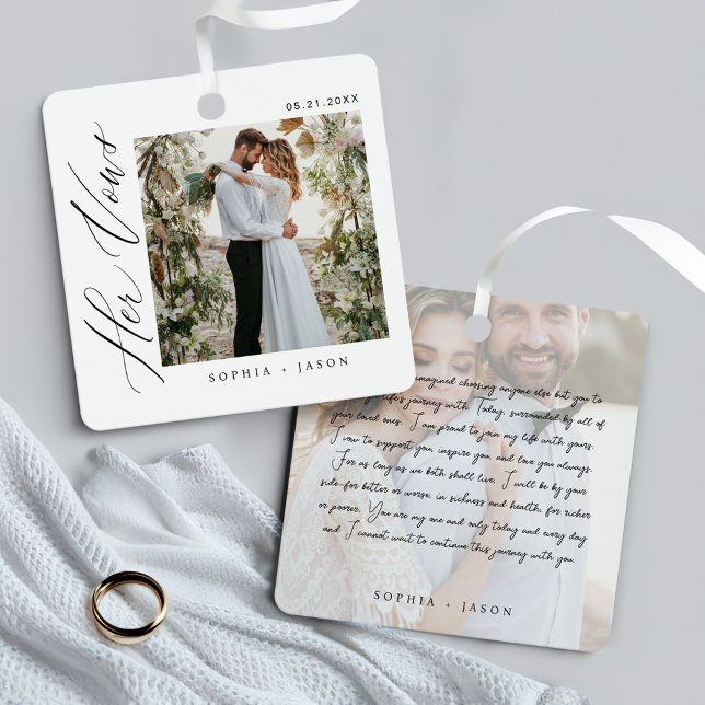 Elegant Minimal Wedding Her Vows Couples Photos Metal Ornament (Elegant Minimal Wedding Her Vows Couples Photos Metal Ornament)