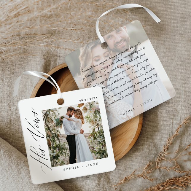 Elegant Minimal Wedding His Vows Couples Photos Metal Ornament (Elegant Minimal Wedding His Vows Couples Photos Metal Ornament)