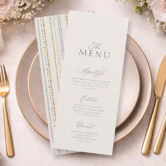 Elegant Minimal Wedding Menu Card with Pattern