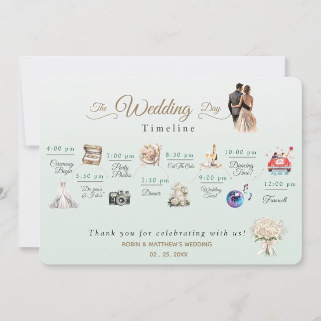 Elegant Minimal Wedding Program Timeline (Front)