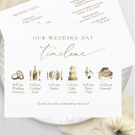 Elegant Minimal Wedding Program Timeline in Gold<br><div class="desc">Welcome your guests with this elegant watercolor wedding timeline with program, or any other message you like, on the back. Design with exquisite golden watercolor timeline icon images and elegant modern faux gold hand written calligraphy elements. Ability to edit using the design tool and move around images to fit your...</div>