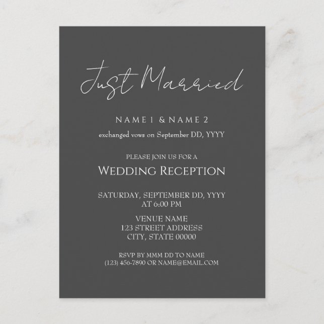 Elegant Minimal Wedding Reception Eloped Postcard (Front)