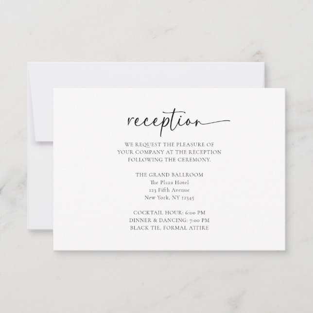 Elegant Minimal Wedding Reception Enclosure Card (Front)
