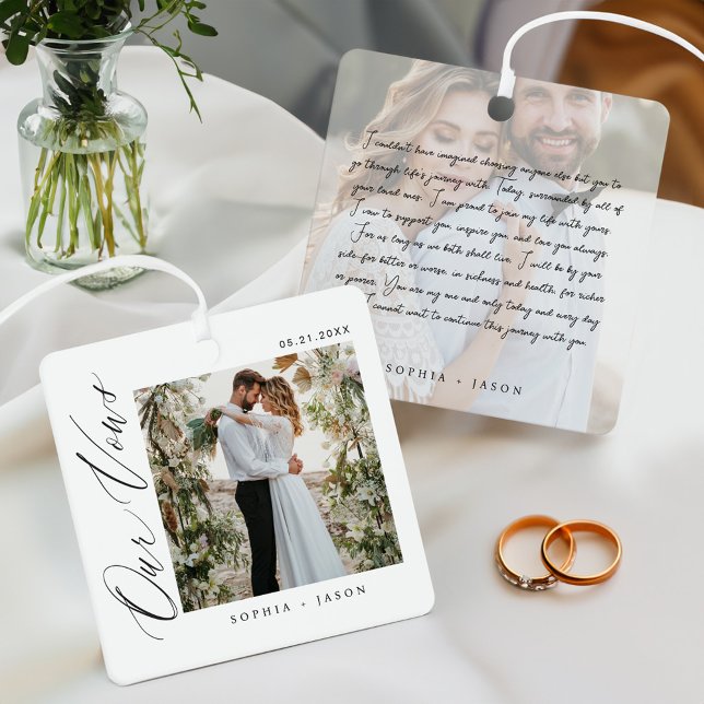 Elegant Minimal Wedding Vows Couple Photos White Metal Ornament (Elegant Minimal Wedding Vows Couple Photos White Metal Ornament)