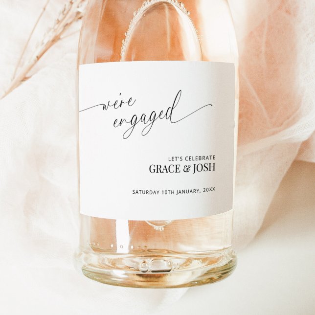 Elegant Minimal We're Engaged Engagement Party Sparkling Wine Label (Creator Uploaded)