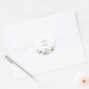 Elegant minimal Whimsical Wildflower wedding Classic Round Sticker