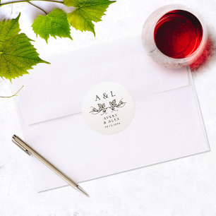 Elegant Minimal White Black Monogram Wedding Crest Classic Round Sticker