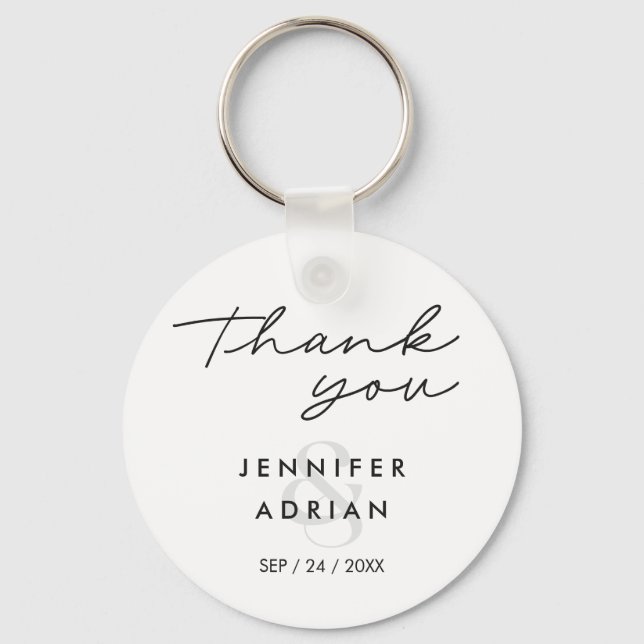 Elegant Minimal White Modern Wedding Keychain (Front)
