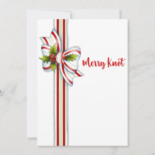 Elegant Minimal White Red Green Ribbon Christmas Holiday Card