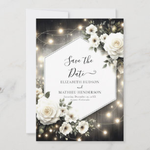 Elegant Minimal White Roses Wedding Save The Date