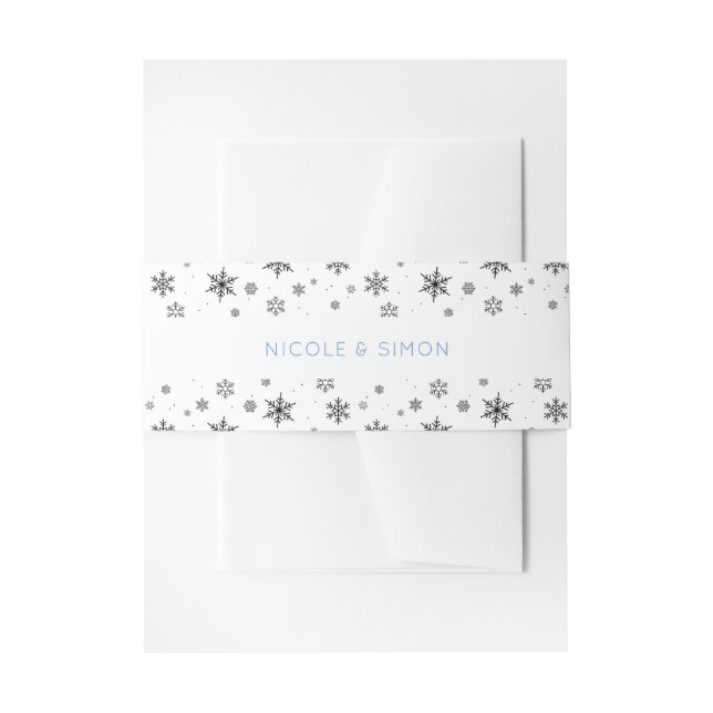 Elegant Minimal Winter Snowflakes Pattern Wedding Invitation Belly Band (Front Example)