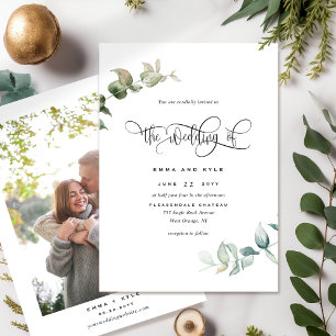 Elegant Minimal, With/Out Photo Greenery Wedding Invitation