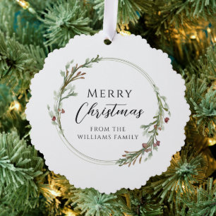 Elegant Minimal Wreath Merry Christmas Ornament Card