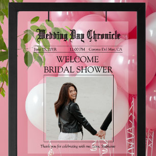 Elegant Minimalist 1 Photo Newspaper Bridal Shower Acrylic Sign