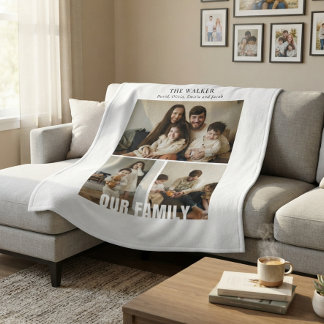 Elegant Minimalist 3 Family Photo Fleece Blanket