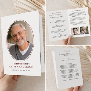 Elegant Minimalist 3-Photo Folded Funeral Program