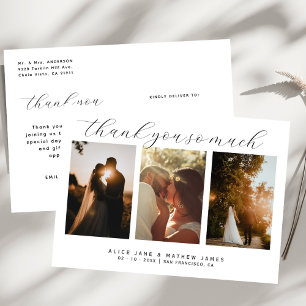 Elegant Minimalist 3 Photos Thank You Wedding Card