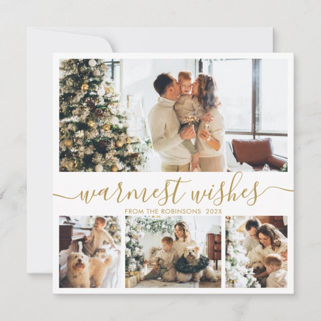 Elegant Minimalist 4 Photo Collage Christmas  Holiday Card (Front)