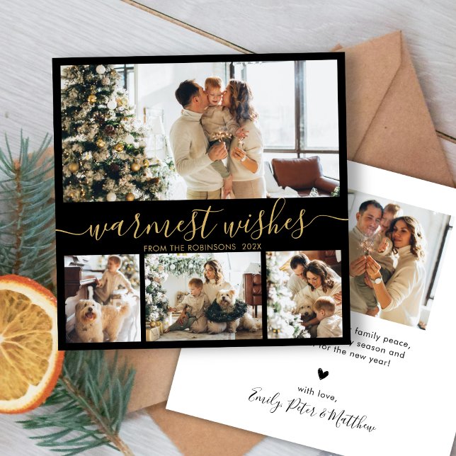 Elegant Minimalist 4 Photo Collage Christmas Holiday Card (Creator Uploaded)