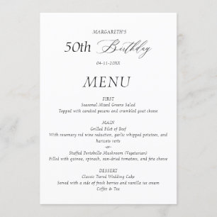 Elegant Minimalist 50th Birthday Menu