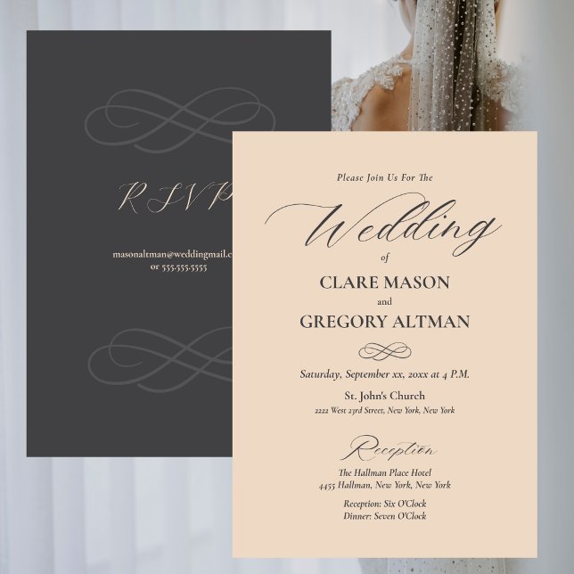 Elegant Minimalist Almond Grey Wedding Invitation (Elegant Minimalist Almond Gray Wedding Invitation)