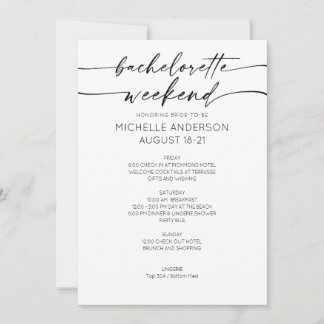 Elegant Minimalist Bachelorette Weekend Itinerary Invitation
