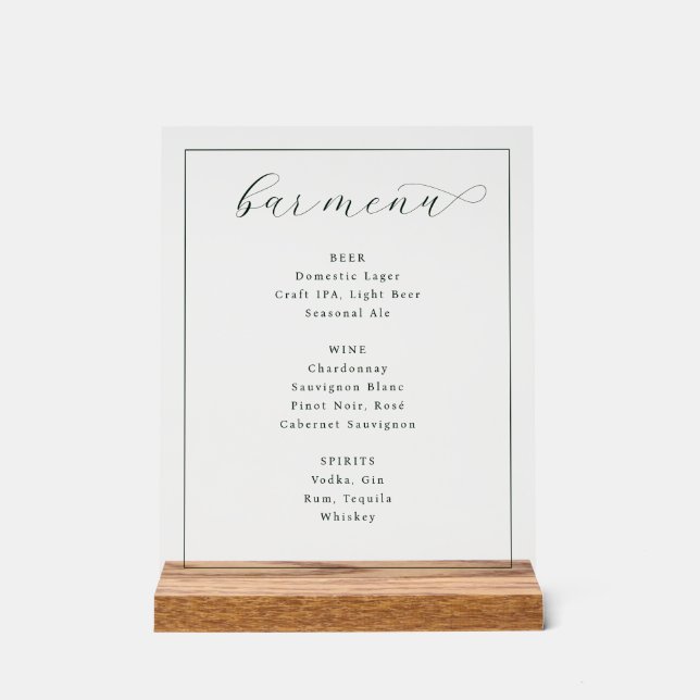 Elegant Minimalist Bar Menu Sign (Front)