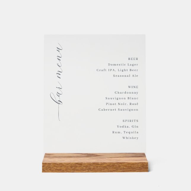 Elegant Minimalist Bar Menu Sign (Recto)