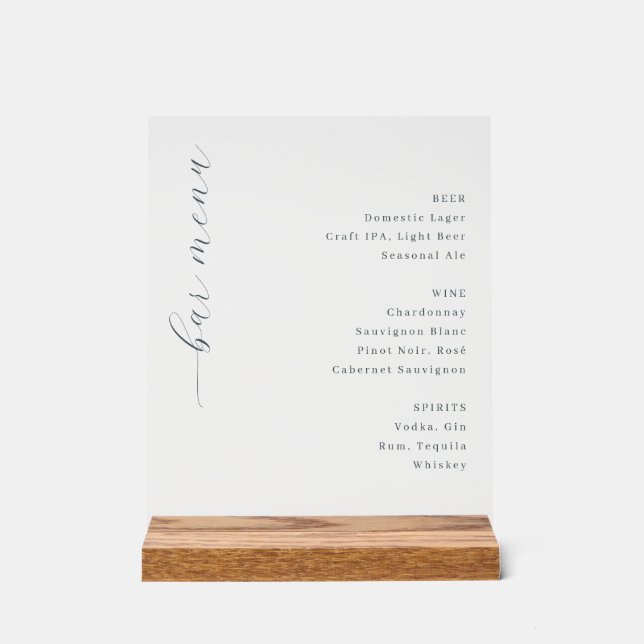 Elegant Minimalist Bar Menu Sign (Recto)