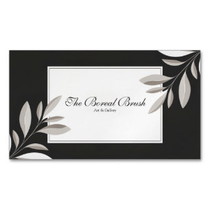 Elegant Minimalist Beige Leaf Branch Black Magnetic Business Card