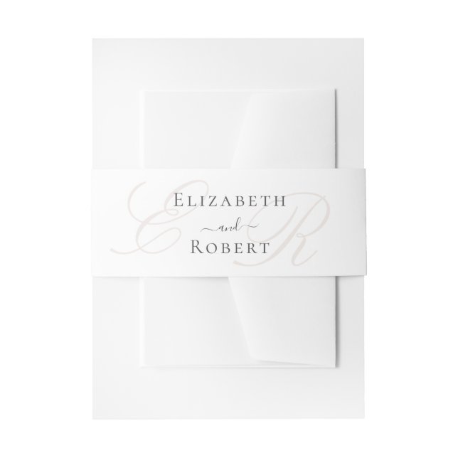 Elegant Minimalist Beige Monogram Wedding Invitation Belly Band (Front Example)