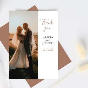 Elegant Minimalist Beige Photo Wedding Thank You Card