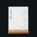 Elegant Minimalist Beverage Menu Acrylic Sign<br><div class="desc">This elegant wedding menu features a minimalist design with clean lines and ample white space, creating a sophisticated and modern look. The color palette is simple, using black text on a crisp white background to emphasize clarity and elegance. Typography plays a key role, with a stylish cursive "Drinks" title paired...</div>