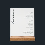 Elegant Minimalist Beverage Menu Acrylic Sign<br><div class="desc">This elegant wedding menu features a minimalist design with clean lines and ample white space, creating a sophisticated and modern look. The color palette is simple, using black text on a crisp white background to emphasize clarity and elegance. Typography plays a key role, with a stylish cursive "Drinks" title paired...</div>