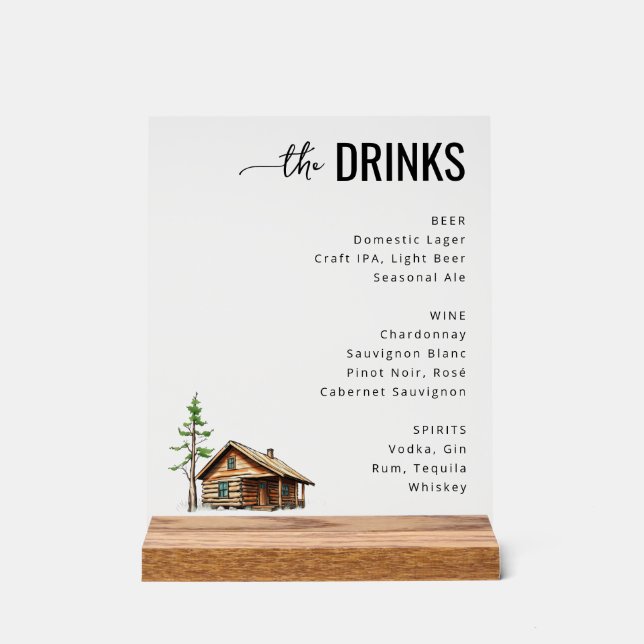 Elegant Minimalist Beverage Menu Acrylic Sign (Front)