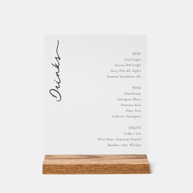 Elegant Minimalist Beverage Menu Sign (Front)