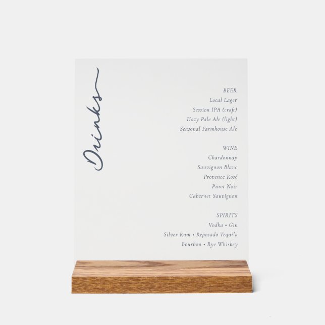 Elegant Minimalist Beverage Menu Sign (Front)