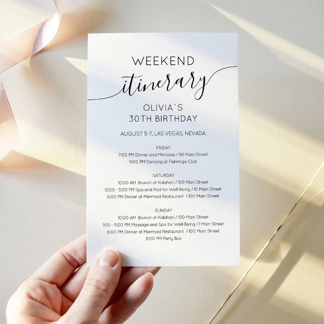 Elegant Minimalist Birthday Itinerary Invitation (Elegant Minimalist Birthday Itinerary Invitation)